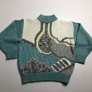 Vintage Women’s Acrylic Knit Large Blue Sweater